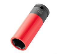 For Impact - Bussola esagonale per ruote auto, in lega di acciaio cromato profonda 87 mm con manicotti protettivi, include adattatore quadrato da 1/2" per meccanici e appassionati (27 mm)