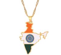 For India Stainless Steel Map Pendant Necklaces Jewelry Gold Color Items for Women Man Party Gifts Earrings Sets (For India)