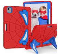 For iPad Air11 M4/M3/M2 (2026/2025/2024) Custodia robusta for tablet con cavalletto regolabile, PC rigido antiurto + cover in silicone, slot for matita, adatta ai bambini(Red+Blue)