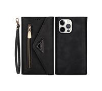 For iPhone 14 Pro Max 6.7 inch Shock Absorption Phone Case Feeling Zipper Wallet Stand Cover with Sh