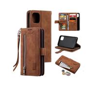 For iPhone 14 Pro Max 9 Card Slots Zipper Bag Leather Case