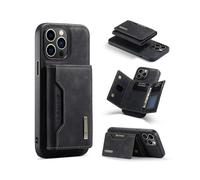 (For iPhone 15 Pro, Black) DG.MING M2 Series 3-Fold Card Bag Wallet Leather Phone Case