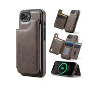 (For iPhone 16e, Coffee) DG.MING MAGKING-K3 Series MagSafe RFID Card Bag Detachable Phone Case