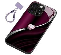 for iPhone 17 Pro Max Sparkling Heart Hard Case, Luxury Heart-Shaped Tempered Glass Case for iPhones 17/16/15 Series- (15 Plus)