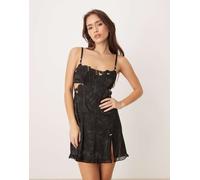 For Love & Lemons - Blissful Blooms - Vestito sottoveste in chiffon nero ricamato L