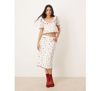 For Love & Lemons - Gonna midi bianca e rossa con perline e ciliegie in coordinato-Multicolore XS