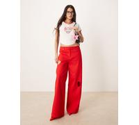For Love & Lemons - Lipstick - Jeans extra ampi in denim rosso acceso in coordinato S