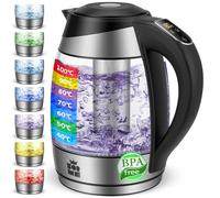 ForMe Bollitore Elettrico in Vetro 1,8 L Selezione della Temperatura Regolabile da 40-100 C I Sette colori di LED Display Digitale della Temperatura (Con Filtro Da Tè 428)