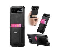 (For Motorola Moto Razr 40, Black) Retro Leather Fold Stand Elastic Card Bag Phone Case