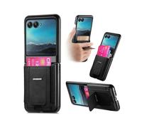 (For Motorola Moto Razr 40 Ultra, Black) Retro Leather Fold Stand Elastic Card Bag Phone Case