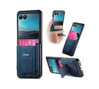 (For Motorola Moto Razr 40 Ultra, Blue) Retro Leather Fold Stand Elastic Card Bag Phone Case