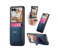 (For Motorola Moto Razr 50, Blue) Retro Leather Fold Stand Elastic Card Bag Phone Case