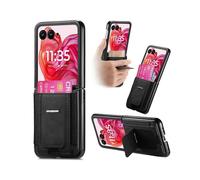 (For Motorola Moto Razr 50 Ultra, Black) Retro Leather Fold Stand Elastic Card Bag Phone Case
