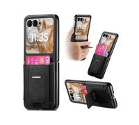 (For Motorola Moto Razr 60, Black) Retro Leather Fold Stand Elastic Card Bag Phone Case