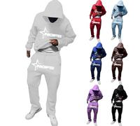 for NOFS Tuta da jogging da uomo, set da due pezzi, a maniche lunghe con cappuccio, tuta sportiva da corsa, calda e casual, con lettere stampate, Y2K Hip Hop, tuta da allenamento Streetwear, A9, S