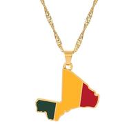 For Pakistan Stainless Steel Map Pendant Necklaces Jewelry Gold Color Items for Women Man Party Gifts Earrings Sets (For Mali)