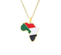 For Republic of the sudan Stainless Steel African Map Pendant Necklaces Map Jewelry Gold Color Items for Bridal Women Man Party Gifts Earrings Sets Round Ball Jewelry