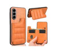 (For Samsung Galaxy A56 5G, Orange) Cow Pattern Sewing Card Bag Phone Case