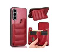 (For Samsung Galaxy A56 5G, Red) Cow Pattern Sewing Card Bag Phone Case