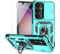 for Samsung Galaxy S24 Case with Camera Lens Cover HD Screen Protector, Dual Layer Military-Grade Drop Tested Magnetic Ring Holder Kickstand Protective Phone Case for Samsung Galaxy S24 (Mint)