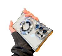 For Samsung Series Airbag Anti-Fall Phone Case with Invisible Ring Stand, Clear Sticky Holder Phone Case with Four Corners, Magnetic Bracket Case with Camera Cover (S24 Ultra,Silver)