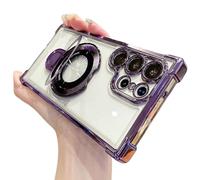 for Samsung Series Airbag Anti-Fall Phone Case with Invisible Ring Stand, Electroplated Four Corners Airbag Magnetic Bracket Case Cover- (S24Plus,Purple)