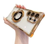 for Samsung Series Airbag Anti-Fall Phone Case with Invisible Ring Stand, Electroplated Four Corners Airbag Magnetic Bracket Case Cover- (S25Plus,Gold)