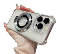for Samsung Series Airbag Anti-Fall Phone Case with Invisible Ring Stand, Electroplated Four Corners Airbag Magnetic Bracket Case Cover- (S23,White)