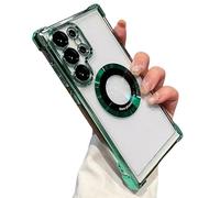 for Samsung Series Airbag Anti-Fall Phone Case with Invisible Ring Stand, Four Corners Airbag Magnetic Bracket Case Cover with Camera Cover./ (S25Ultra,Green)