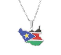 For South Sudan Stainless Steel Map Pendant Necklaces Map Jewelry Gold Color Items for Bridal Women Man Party Gifts Earrings Sets Round Ball Jewelry (Silver 2)