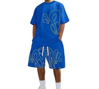 for Syna World, maglietta e pantaloncini da uomo, set da 2 pezzi, tuta estiva da jogging, tuta sportiva a maniche corte, abbigliamento streetwear, tuta da allenamento Y2K Hip Hop, con corona di cotone