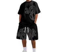 for Syna World, maglietta e pantaloncini da uomo, set da 2 pezzi, tuta estiva da jogging, tuta sportiva a maniche corte, abbigliamento streetwear, tuta da allenamento Y2K Hip Hop, con corona di cotone