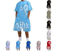 for Syna World, maglietta e pantaloncini da uomo, set da 2 pezzi, tuta estiva da jogging, tuta sportiva a maniche corte, abbigliamento streetwear, tuta da allenamento Y2K Hip Hop, con corona di cotone