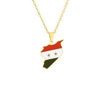 For Syria Flag Stainless Steel Map Pendant Necklaces Map Jewelry Gold Color Items for Bridal Women Man Party Gifts Earrings Sets Round Ball Jewelry (Model 13)