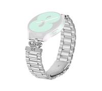 For Verizon Gizmo Watch 1 Stainless Steel Strap Crown Shape Rhinestone Decor Silver Watch Band