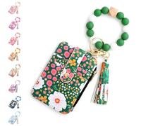 For Women Boho Beaded Wallet With Flower Pattern Features A Tassel Keychain And PU Leather Card Slots For Various Cards Such As Credit Cards (Green,1)