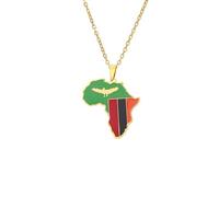 For Zambia Stainless Steel African Map Pendant Necklaces Map Jewelry Gold Color Items for Bridal Women Man Party Gifts Earrings Sets Round Ball Jewelry
