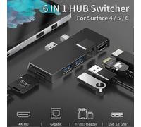 (For4 5 6 Black B) Microsoft Surface Pro 8 7 6 5 4 5-in-1/6-in-1 USB Hub Docking Station with 4K HDMI, USB 3.0, and Memory Card Reader