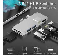 (For4 5 6 Sliver B) Microsoft Surface Pro 8 7 6 5 4 5-in-1/6-in-1 USB Hub Docking Station with 4K HDMI, USB 3.0, and Memory Card Reader