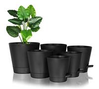 FORAGIFT Vasi Autoirriganti da Interno, 20/17,5/16,5/15/14/12,5cm, Vasi da Fiori in Plastica con Fori di Drenaggio Sottovaso e Serbatoio, Vaso da Interno per Tutte Le Piante da Appartamento, Nero