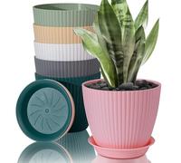FORAGIFT Vasi per Piante da Interno di 19cm - Set di 6 con Fori di Drenaggio e Sottovaso, Plastica Rigata Decorativa Colorato