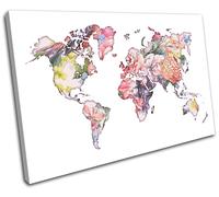 Foral Vintage World Map Maps Flags SINGLE TELA parete arte foto stampa