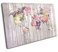 Foral Vintage World Map Maps Flags SINGLE TELA parete arte foto stampa