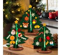 Forbabe 3 pezzi Set per creare albero di Natale in feltro, fai da te per Natale con Babbo Natale, alce e pupazzo di neve, mini albero di Natale artificiale, decorazione da tavolo, decorazione