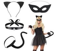 Forbabe 4 pezzi Costume di Halloween per gatti da donna, per adulti e gatti, accessori con orecchie di gatto, cerchietto per capelli in peluche, collana per maschere e cosplay