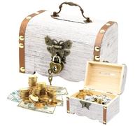 Forbabe Scrigno del Tesoro in legno, stile vintage, con serratura dei pirati, piccolo scrigno per il compleanno dei bambini, caccia al Tesoro (14,5 x