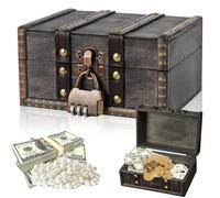 Forbabe Scrigno del tesoro in legno, vintage, con lucchetto a combinazione, piccolo scrigno del tesoro dei pirati, con coperchio, per conservare e decorare (15 x 12 x 8 cm, grigio)