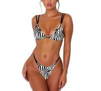 ForBeautyShe, Costume da bagno sexy da donna, con perizoma, due pezzi, con spalline doppie, costume da bagno a triangolo, Stampa zebrata., S