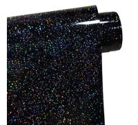 FORBELL Pellicola per plotter con glitter, in tessuto, nero, per trasferimento termico, in vinile (galassia nera (lucida), 30,5 cm x 3 m)