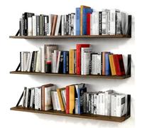 Forbena Set di 3 mensole galleggianti per libri da parete, 91 cm, marrone rustico, in legno resistente, per camera da letto, soggiorno, armadio